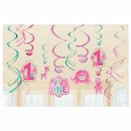 One Wild Girl Hanging Swirls Decorations - 12 pcs