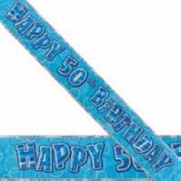 Blue Prizmatic H 50th Birthday Banner 3.6M