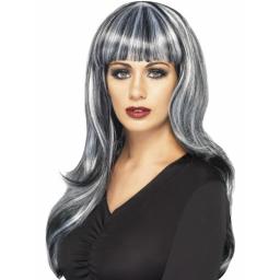 Sinister Siren Wig Black & Grey Streaks