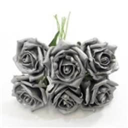 Foam Rose Bunch of 6 Pearlised Silver