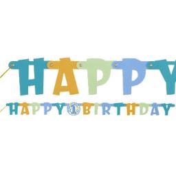 1st Birthday Balloons Blue Banner 1.19m Long