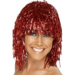 CYBER TINSEL WIG RED METALLIC