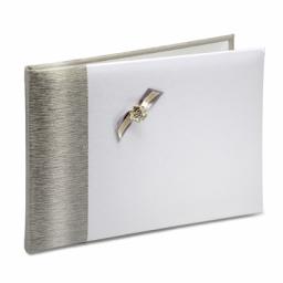 White Satin Guest Book/Photo Album With Silver Edge/Bow