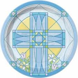 Sacred Cross Blue Paper Plates 8pcs 7 inch