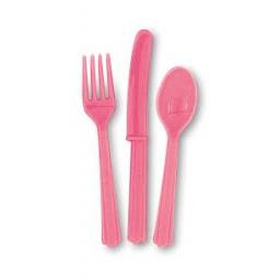 18 Hot Pink Assorted Plastic Cutlery