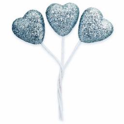 Glitter Hearts On Stem Small Silver 24pcs