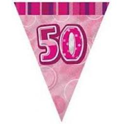 Flag Banner Pink Glitz 50th Birthday / Anniversary