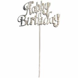 Diamante Happy Birthday Cake Topper Decoration