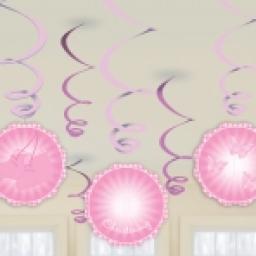 Swirl Decoration Pink Christening 6pcs