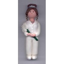 Claydough Brown Bride in white Trouser Suit