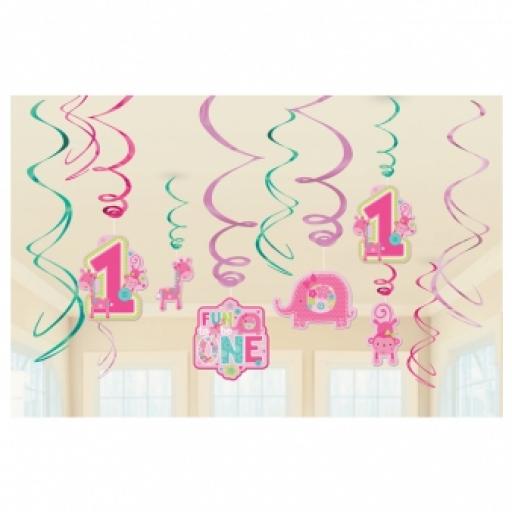 One Wild Girl Hanging Swirls Decorations - 12 pcs