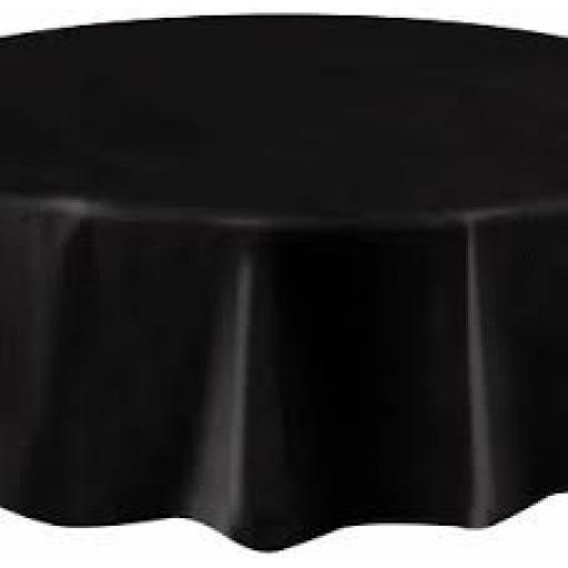 Black-Round Plastic Table Cover -84"