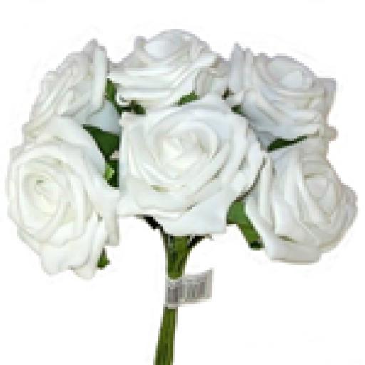 Foam Rose Bunch White 6 heads 5.5cm