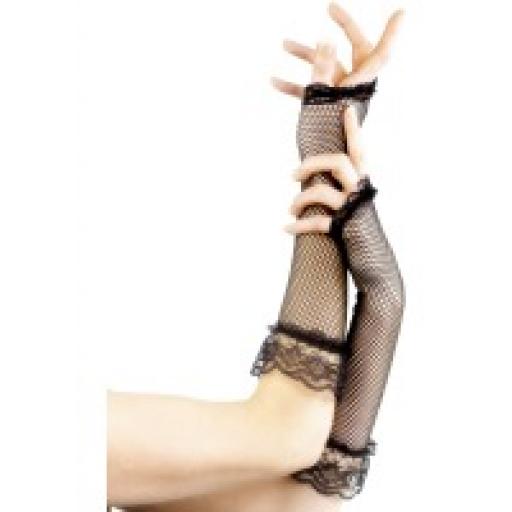 Fingerless Fishnet Gloves Black  with Lace