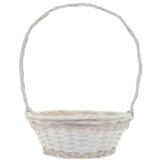 Round Victoria Basket w/handle 35.5cm White