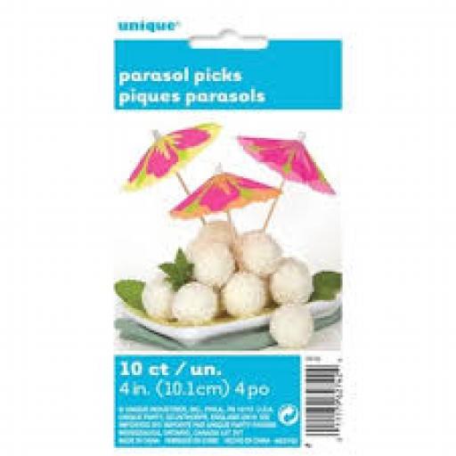 Parasol Umbrella Drink Picks Multicolors 10pcs
