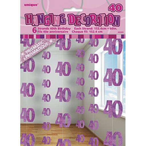 6 H 40th B Pink Sparkle Prismatic 5ft String Deco