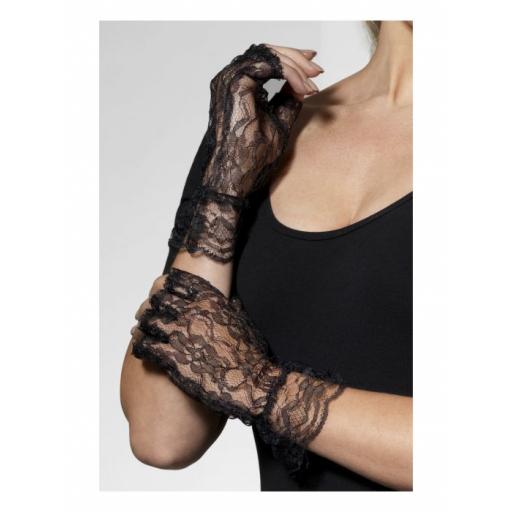 Fingerless Lace Gloves, Black