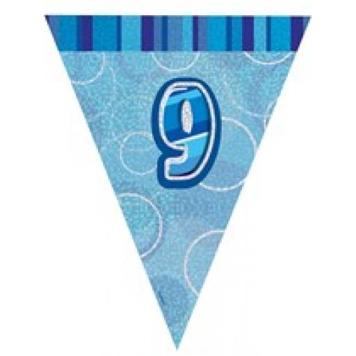 Blue Glitz Flag Banner 9th Birthday 9Ft Long