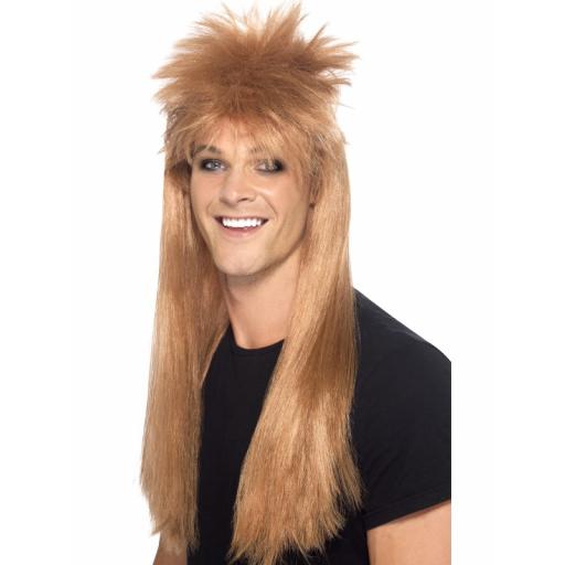 Rocker Mullet Wig Long Brown