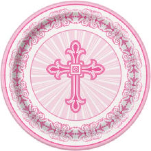 Radiant Cross Pink Paper Plates 8ct 17.1cm