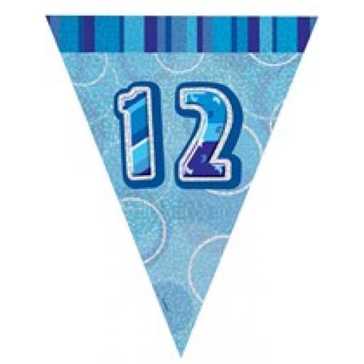 Blue Glitz Flag Banner 12th Birthday 9Ft Long