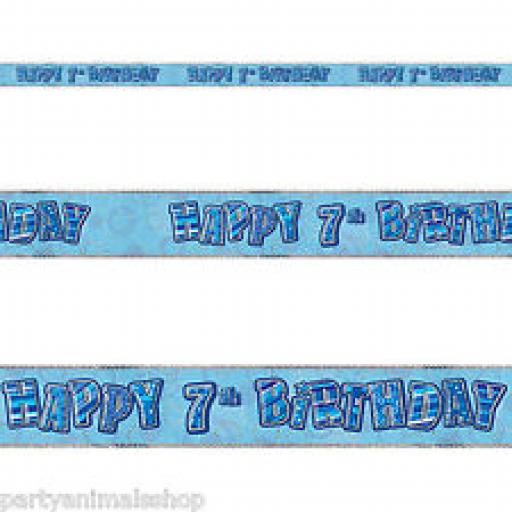 Blue Prizmatic H 7th Birthday Banner 3.6m