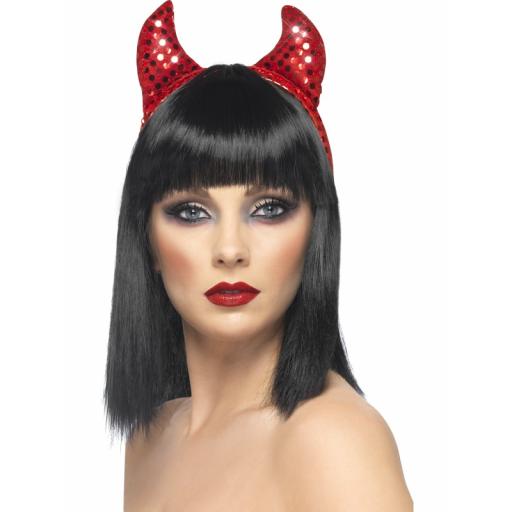 HORNS SEQUINNED RED DEVIL ON HEADBAND CD