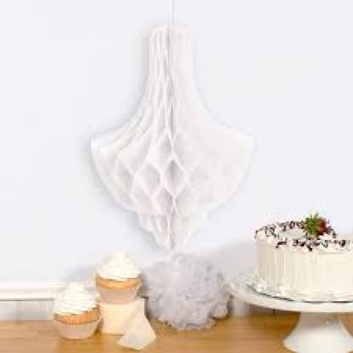 Honeycomb Paper Chandalier Decoration White 14 inc