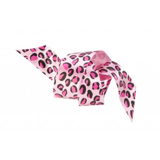 Satin Ribbon Pink Leopard Print 25mm