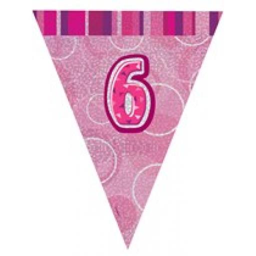 Pink Glitz Flag Banner 6th Birthday 9Ft Long