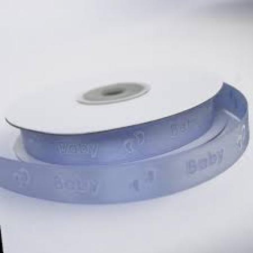 Printed Satin Ribbon Blue Baby 1m 12mm