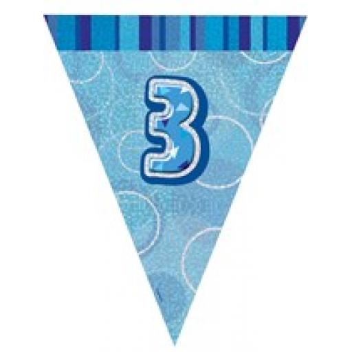 Blue Glitz Flag Banner 3rd Birthday 9Ft Long