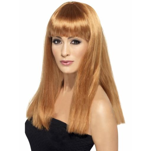 Glamourama Wig Auburn Long Straight with Fringe