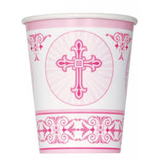 Radiant Cross Pink Paper Cups 8ct 270ml