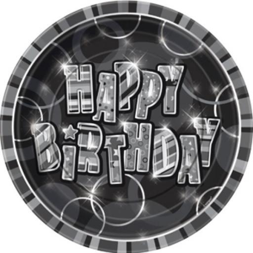 Glitz Black & Silver Party Plates 8pcs 9 inch