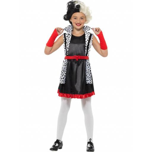 Evil Little Madame Costume, Black & White, with Dress, Attached Jacket & Gloves Large Size