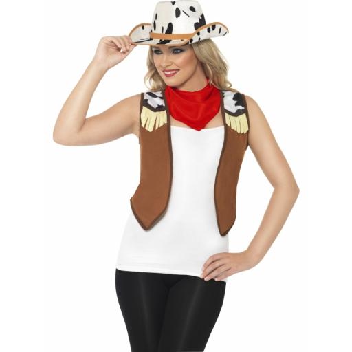 Wild West Kit Female Waistcoat Neck Scarf & Hat