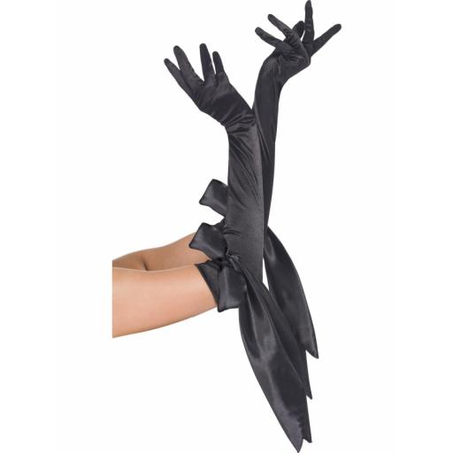 Long satin Black Gloves With bow