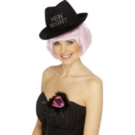 Flashing Hen Party Brooch Black with Marabou