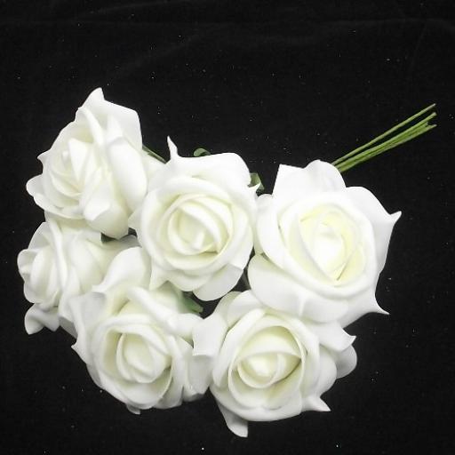 Foam Noble Rose 6 in a bunch Head 7cm approx White