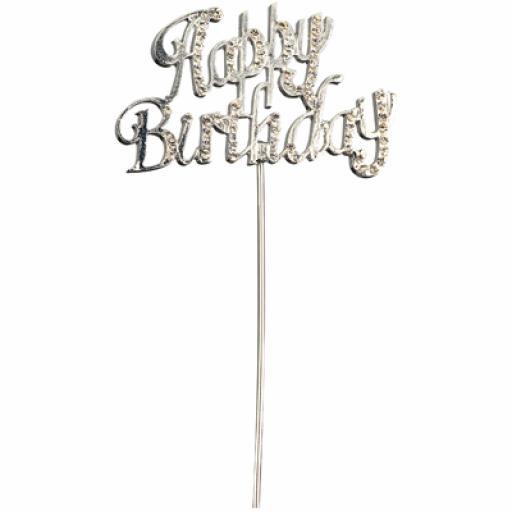 Diamante Happy Birthday Cake Topper Decoration