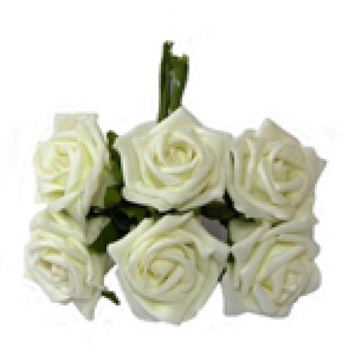 Foam Rose Bunch Ivory 6 heads 5.5cm