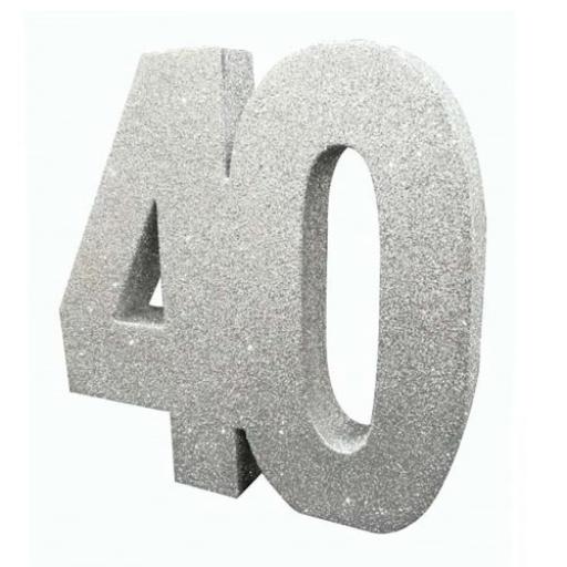 Silver Glitter Number 40 Table Decoration