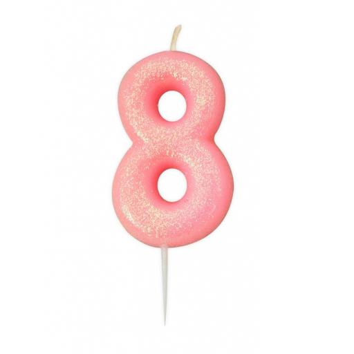 Age 8  Pink Glitter Numeral Moulded Candle