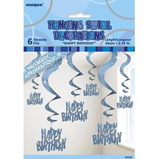 Blue Glitz Happy Birthday Hanging Decorations 6ct