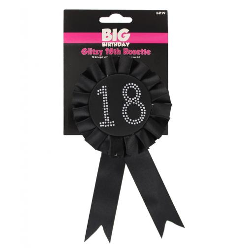 Black Glitzy 18th Rosette Badge With Diamonte