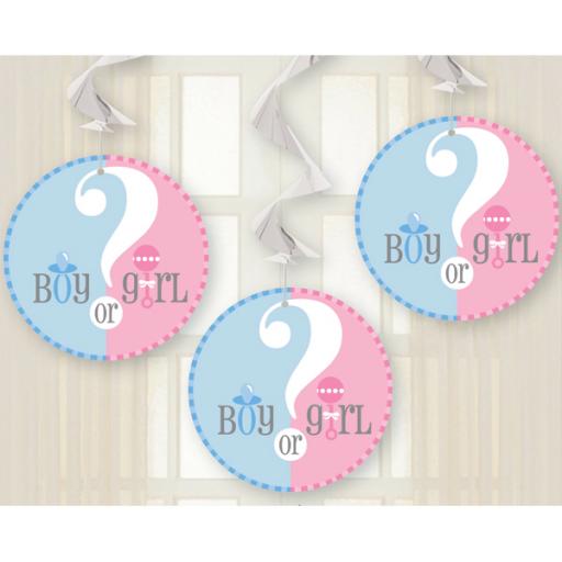 Gender Reveal Baby Shower Hanging Decorations 3pcs