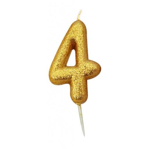 Age 4 Gold Glitter Numeral Moulded Candle