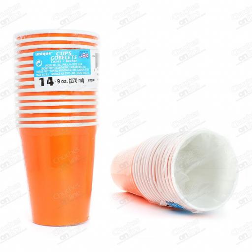 14 Pumpkin Orange Paper Party Cups 9oz